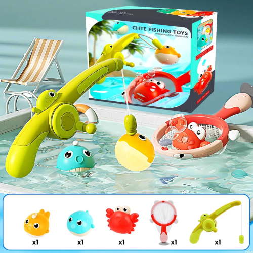 Ajdoll Baby Bath Fishing Toy Set, Floating Fish with Fishing Rod & Net, Water Table Bathtub Toys for Toddlers Ages 1–3