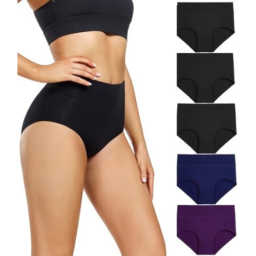 wirarpa Women's Underwear High Waisted Briefs Ladies Cotton Panties Soft Full Coverage Underwear 5 Pack