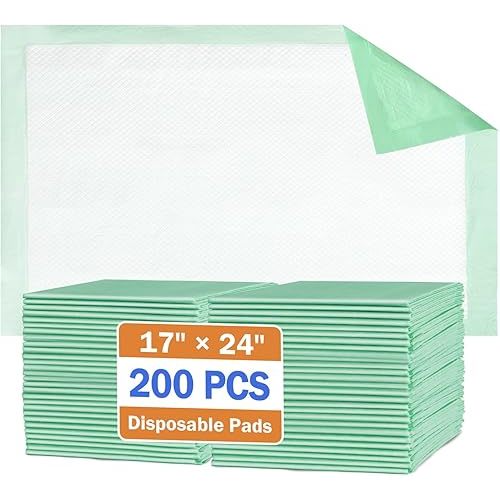 Disposable Underpads 17"×24"(200 pcs) Light Absorbent Bed Pads Small Chucks Pads for Kids, Puppy, Cat and Tioilet