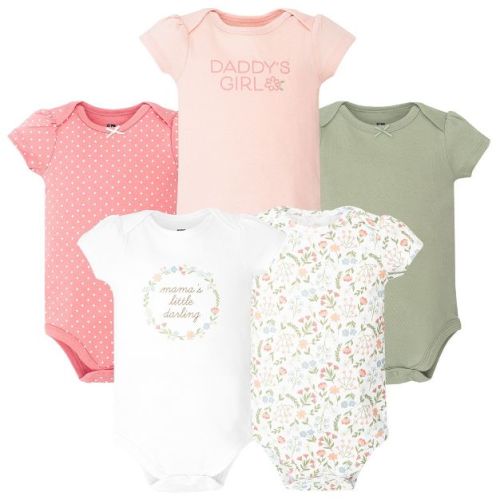 Hudson Baby Infant Girls Cotton Bodysuits 5-Pack, Pastel Wildflower, 0-3 Months