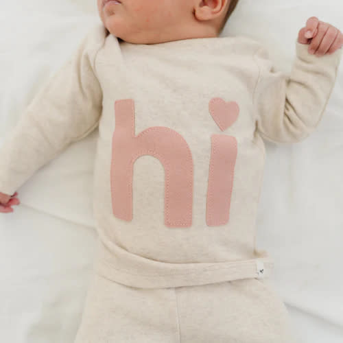 oh baby! Two Piece Set - Blush Heart-Dot "hi" - Sand