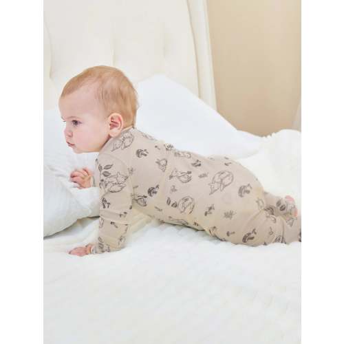 Baby Boy/Girl Plant Print Zip-up Snug-Fitting Wool Pajamas Apricot