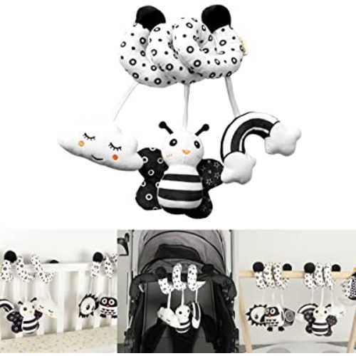 Stroller Toys,Cute Baby Spiral Plush Toys,Black White Stretch & Spiral Activity Toy,Baby Car Seat Toys,Hangings Rattle Toy for Infant,Newborn Sensory Toy for Boy Or Girl, for Strollers（Bee）