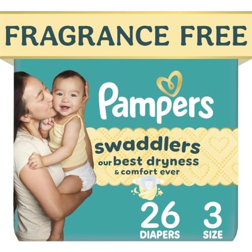 Pampers Swaddlers Diapers, Size 3 (13-26 lbs), 26 Count, Fragrance Free, Hypoallergenic, Absorbent, Pediatrician Recommended, Skin Safe