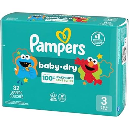 Pampers Diapers - Baby Dry - Size 3, 32 Count, Absorbent Disposable Infant Diaper (Packaging May Vary)