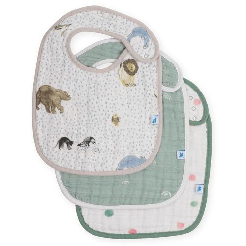 Little Unicorn Premium Classic Bib 3 pack | Adjustable as baby grows | Soft fabric on skin | Great for first time eaters (Party Animals)