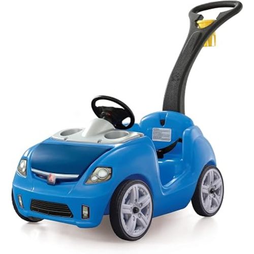 Step2 Whisper Ride II Kids Push Car, Ride-On Car with Seat Belt and Horn, Quick Fold Handle, Stroller Alternative, Toddlers and Preschoolers Ages 18+ Months, Blue