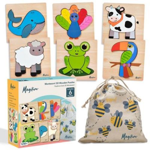 Magifire Wood Puzzles for Toddlers 1-3, Set of 6 Montessori Toys for 1 Year Old, Toddler Puzzles, Baby Puzzles with Large Pieces