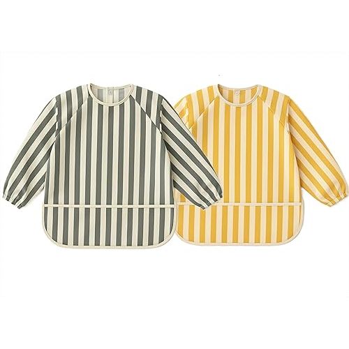 Long Sleeve Baby Bib – 2 Pack Waterproof Smock Bib for baby boys and girls from 6-24 Months - Premium Quality - BLW supplies – Washable, Scratch-Free, Extra Soft Made from Recycled Materials.