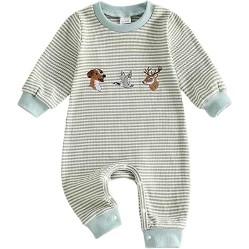 Baby Jumpsuit, Long Sleeve Crew Neck Stripes Embroidery Pumpkin Newborn Romper Halloween Baby Clothes for Girls Boys