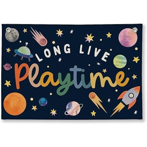 Playroom Wall Decor, Kids Toddler Boy Playroom Space Nursery Decor Hanging Linen Banner, Play Room Wall Decor for Kids Boys Nursery, 20x30 Inch