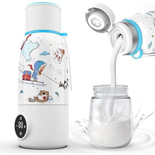 Portable Bottle Warmer, Travel Formula Milk Warmer for Baby, 17oz Water Warmer On The Go with 3min-Rapid-Heat Fast Charge Cordless Formula Warmer Temp Control Baby Travel Essential Xams Gift