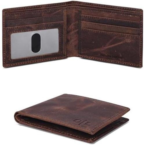 Oak Leathers Slim Leather Wallet for Men - RFID Blocking Slim Minimalist Front Pocket - Thin & Stylish with ID Window, Gift For Men(Mocha)