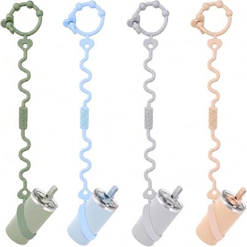 4 PCS Sippy Cup Straps Cup Catcher Safety Tether Strap Keep Bottle Off The Floor Silicone Bottle Bungee Sippy Cups Holder Strap for High Chairs Car Seat Water Bottles