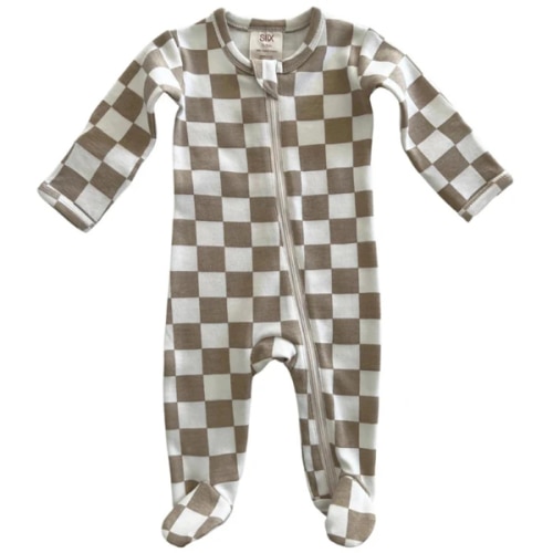 Organic Baby Zip Footie - Tiramisu Checkerboard – Young Eden