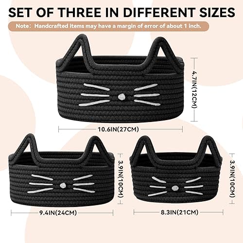 Cat Ear Woven Storage Basket Set of 3
