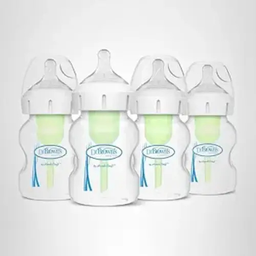 Dr. Brown’s Natural Flow® Anti-Colic Options+™ Wide-Neck Baby Bottles 5 oz/150 mL, with Level 1 Slow Flow Nipple, 4 Pack, 0m+