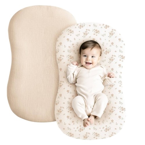 Konssy Muslin Baby Lounger Cover 2 Pack, 100% Cotton Newborn Lounger Cover, Soft and Breathable Baby Nest Slipcover for Boys Girls (Blossom,Pink)