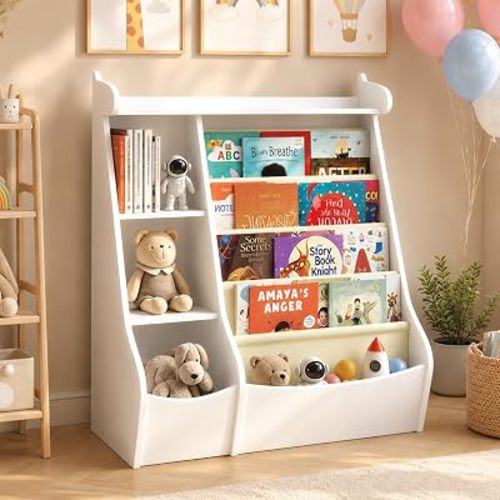 Montessori Kids Bookshelf with Toy Storage, Bookcase for Kids