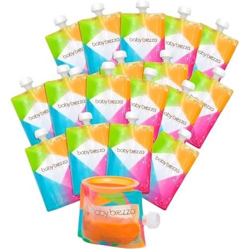 Baby Brezza Reusable Baby Food Storage Pouches,7oz - Make Organic Food Puree for Kids or Toddlers and Store in Refillable Squeeze Pouches,Bulk Set is Freezer Safe & Washable,10 Count (Pack of 2)