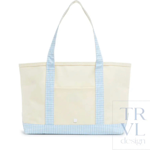 Medium Tote - Coated Canvas Natural with Mist Gingham Trim