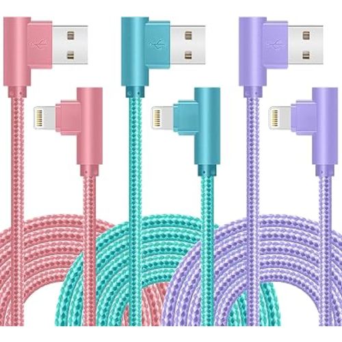 APFEN Lightning Cable iPhone Charger 10ft 3 Pack 90 Degree Long Strong Nylon Braided Charging Cable MFi Certified Compatible for iPhone 13/12/11/ Pro/X/XS/XR/8/7/6/5S/SE