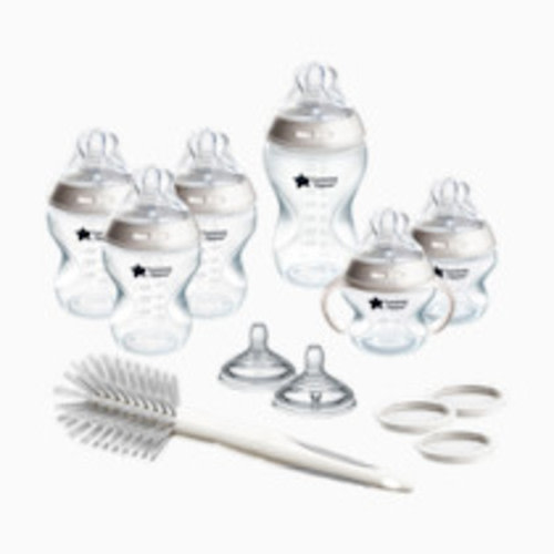 Tommee Tippee Natural Start 12 Piece BPA Free Bottle Set, Includes 2 x 5 oz, 3 x 9 oz, 1 x 11 oz Bottles, Newborn 0+ Months, Slow, Medium & Thicker Flow Breast-Like Nipples, Cleaning Brush, Clear
