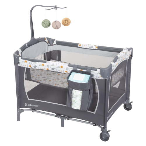 Baby Trend Nursery Center Playard, Animal Jubilee Design, Grey, Infant Bassinet