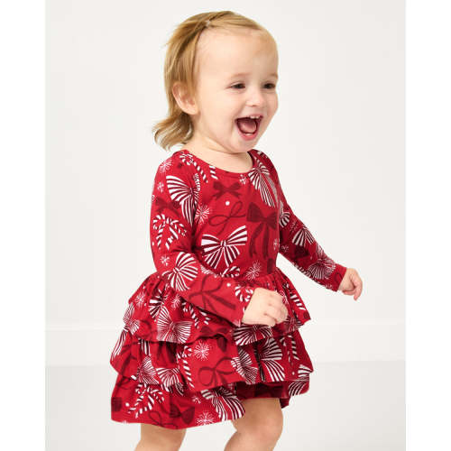 Holiday Bows Tiered Dress with Bloomer | Little Sleepies