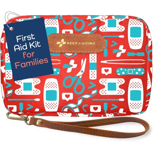 KeepGoing Travel First Aid Kit for Kids – 130 Pc. for Car, Home, Purse, Diaper Bag & Backpack with Latex-Free Bandages - Mini First Aid Kit Travel Size TSA-Approved