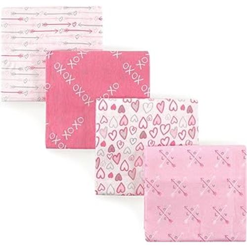 Luvable Friends Unisex Baby Cotton Flannel Receiving Blankets, Love 4-Pack, One Size