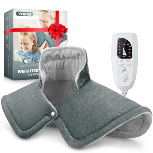 Heating Pad for Neck and Shoulders and Back, Christmas Birthday Gifts for Women Mom Wife Men Dad, Mothers Day Gifts, Weighted Neck and Shoulder Heating Pads, 6 Heat Settings 4 Auto-Off,17"x23" Gray