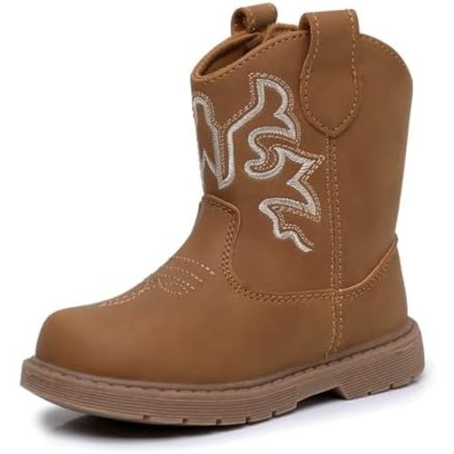 Ahannie Toddler Cowboy Boots for Boys & Girls – Baby Round Toe Western Boots with Hook & Loop Ages 9 Months–4 Years