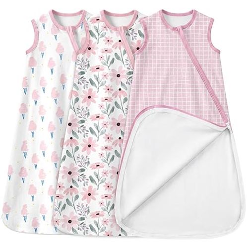 Yoofoss Baby Sleep Sack 0-6 Months 100% Organic Cotton Wearable Blanket for Babies 2-Way Zipper TOG 0.5 Newborn Sleeping Sack 3 Pack, Soft Breathable