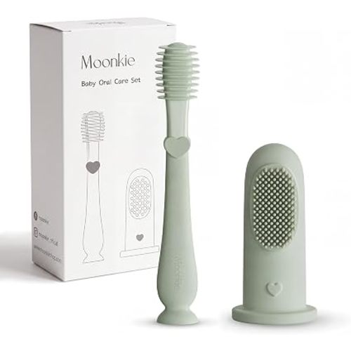 Moonkie Baby Finger Toothbrush Tongue Oral Cleaner Kit for 3 Months +, 2 Pcs (Mint)