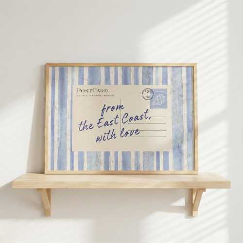 East Coast With Love Print UNFRAMED Trendy PostCard Wall Art Coastal Typography Handwritten Vintage Beach House Aesthetic Decor Summer Art