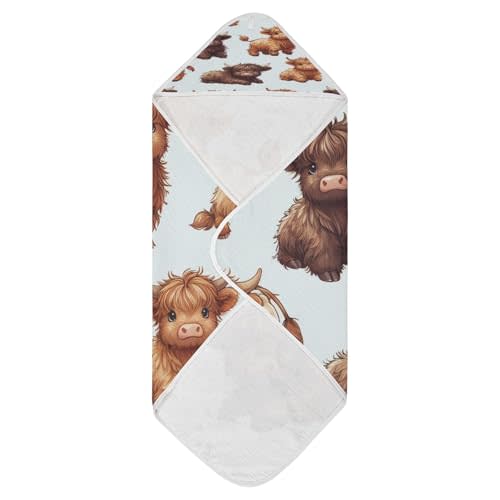 Highland Cows Hooded Baby Bath Towels, Cotton Soft Hooded Towel for Babies - Absorbent Baby Bath Towels 30x30 Inch