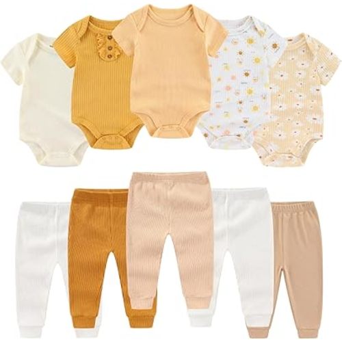 Baby Bodysuit and Pant Set 10 Pack Cotton Newborn Baby Boy Girl Clothes Outfits