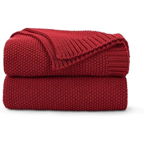 CozeCube Christmas Red Throw Blanket for Couch, Soft Cozy Cable Knit Throw for Bed Sofa Living Room, Lightweight Warm Decorative Farmhouse Christmas Blanket, 50"x60", Red