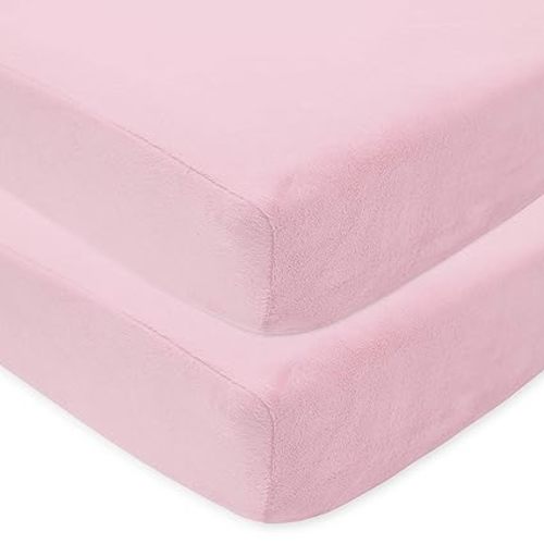 American Baby Company 2 Pack Heavenly Soft Chenille Fitted Crib Sheet 28" x 52", Warm and Cozy Neutral Chenille Sheet, Pink, for Boys and Girls, Fits Crib and Toddler Bed mattresses