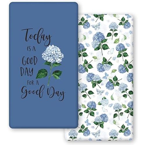 Horaldaily 2 Pack Fitted Crib Sheet for Boys Girls,Soft Breathable Washable Jersey Microfiber Baby Crib Sheet, Fits Standard Size Crib Mattress 28in x 52in, Floral Butterflies Nursery Sheet Blue/White