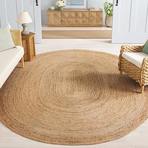 SAFAVIEH Area Rug 8x10 Oval - Cape Cod Collection - Large - Natural Brown, Handmade Braided Flat Weave Jute (CAP252A)