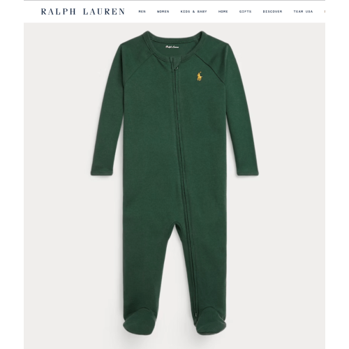 Ralph Lauren Baby Boy - Cotton Interlock Footed Coverall - Kelly Green - Size Newborn