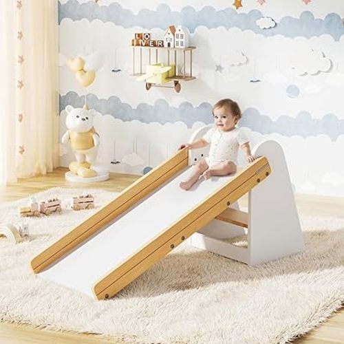 3 in 1 Toddler Slide Indoor, Wooden Kids Slide for Toddlers 1-3, Can Be Used As Easel and Step Stool, Freestanding Slides Playset Toddler Playground for Indoor and Outdoor