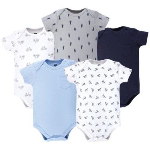 Hudson Baby Infant Boys Cotton Bodysuits 5pk, Basic Paper Airplane, 0-3 Months