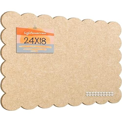 Lightomorrow Scalloped Bulletin Board, 24 x 18 Inches Felt Pin Board - Decorative Cork Alternative for Wall, Foldable Picture Self-Adhesive Vision Prayer Board with 20 Pushpins - Beige Brown