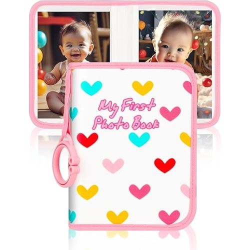 Baby Photo Book Holds 21 4x6 Photos, My First Photo Book for Baby or Toddlers, Love" Baby Photo Album Soft Cloth Family Book, Cute Book Gift for Babies Shower Newborns Family Photos (Pink)