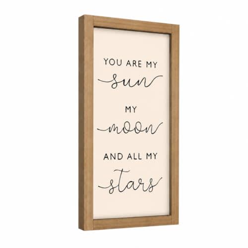 pechpell Moon and Stars Baby Nursery Wall Decor, Wooden Baby Room Sign | 11.8"×5.9" Boho Nursery Baby Girl Boy Room Wall Art with Wood Framed, Space Themed Bedroom Decorations for Home