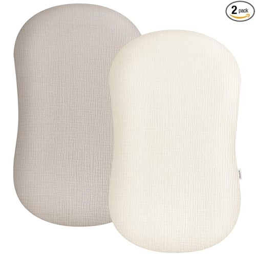 Muslin Baby Lounger Cover 2 Pack, Soft Breathable Newborn Lounger Pillow Cover for Boys Girls Infant (Beige & Cream)