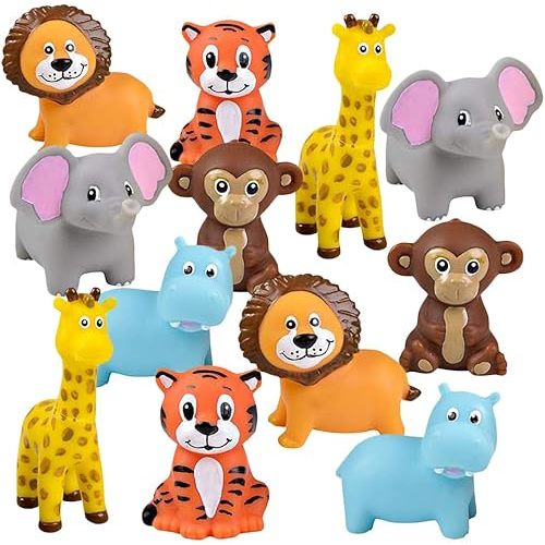 ArtCreativity Vinyl Zoo Animals Toys (Pack of 12) - Assorted Squeezable Toys Safari Animals Figures - Safari Birthday Party Favors for Kids, Jungle Animals Figures for Fun Bath & Play Time